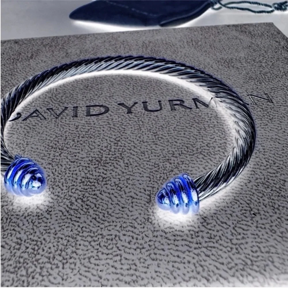 David Yurman Silver Cable Bracelet Rotateing Cuff - Picture 6 of 7